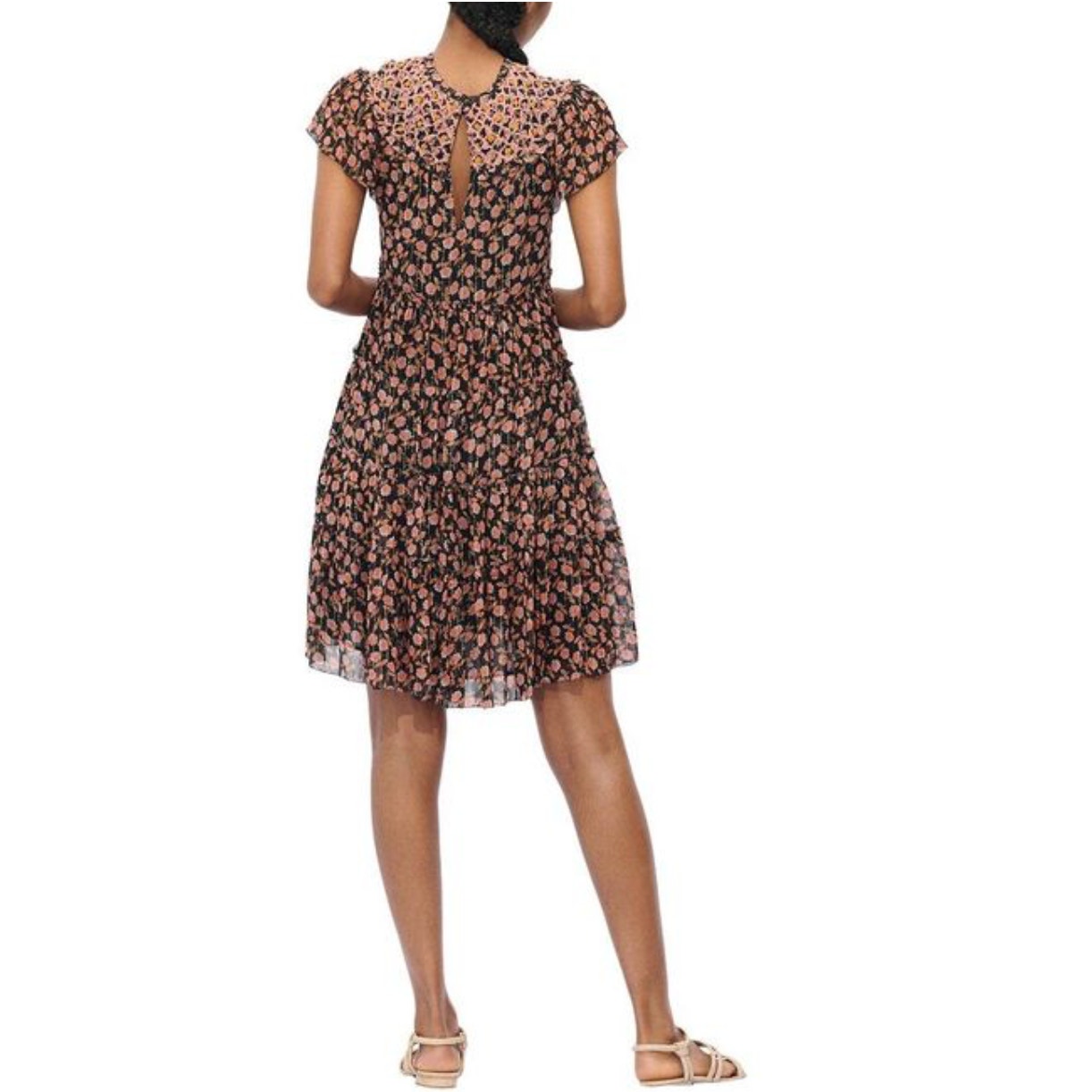 Saylor Floral Tiered Priti Short Sleeve Mini Dress Womens Size Xs New Black Pink — image 2 of 8